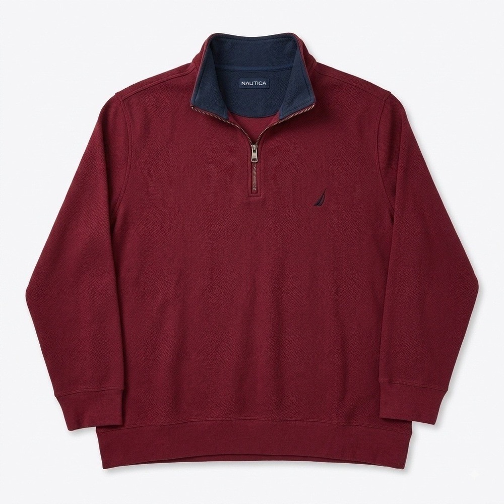 Nautica Mens 3XL Burgundy Red Quarter Zip Fleece Lined Pullover Sweatshirt 3TG